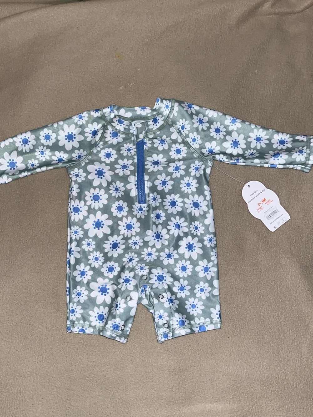 wonder nation Green and Blue Floral Long-Sleeve One-Piece Swimsuit